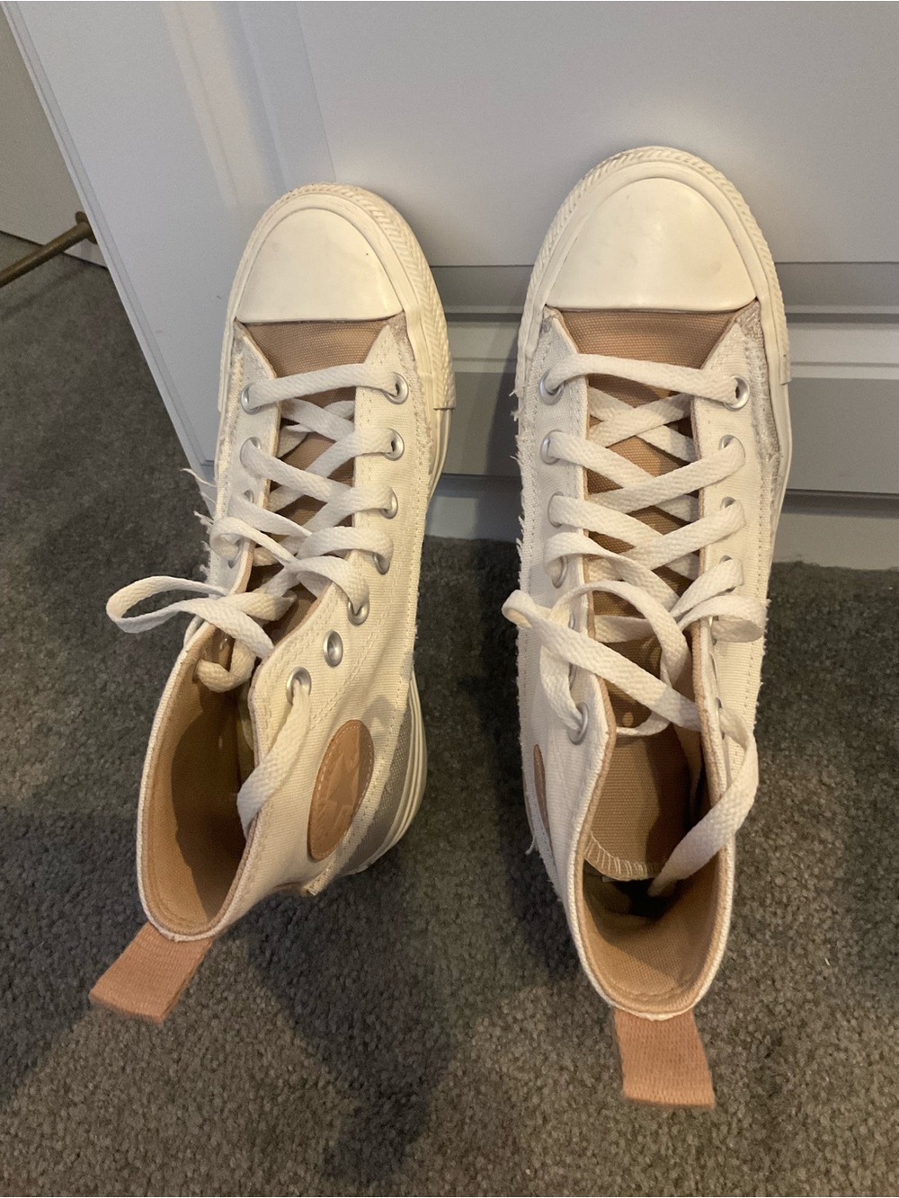 Converse High-Top Sneakers in White and Tan - Picture 3 of 5